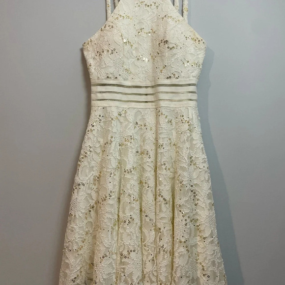 Jodi Kristopher Lace white dress with sequins 3 - Picture 2 of 12